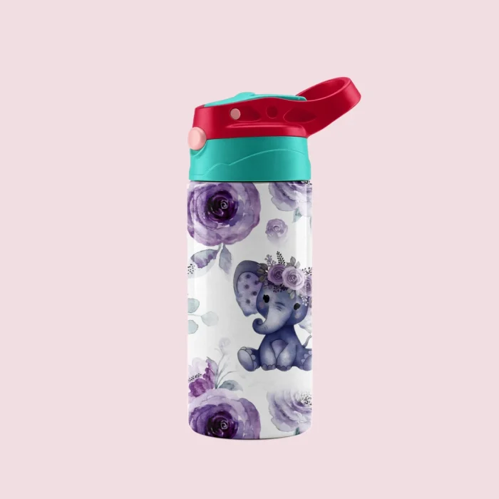 Kids Cup Purple Floral Elephant