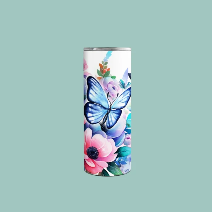 Blue Butterfly Floral Watercolor Tumbler