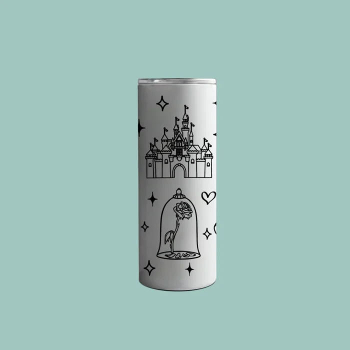Princess Belle and Beast Cartoon Fairytale Black and White Tumbler