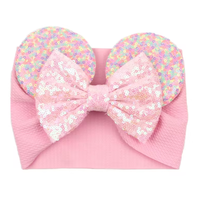 Pink Glitter Mouse Ears Baby Headband